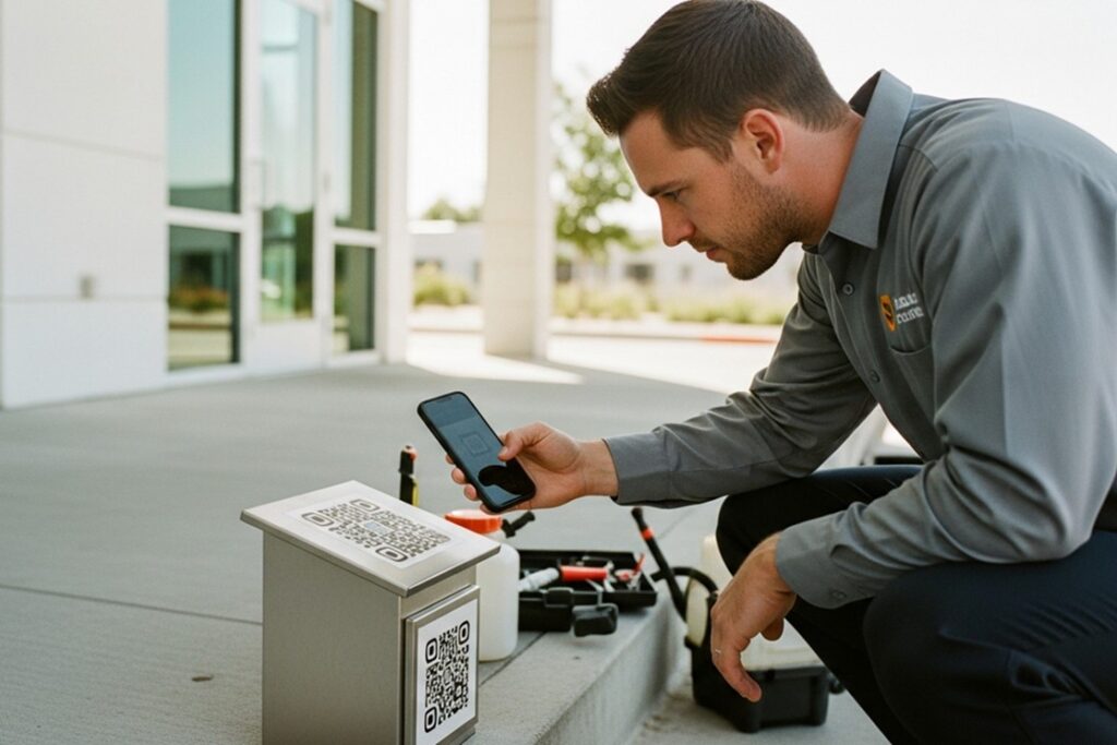 Insectram QR code system, monitoring point scanning, pest activity tracking