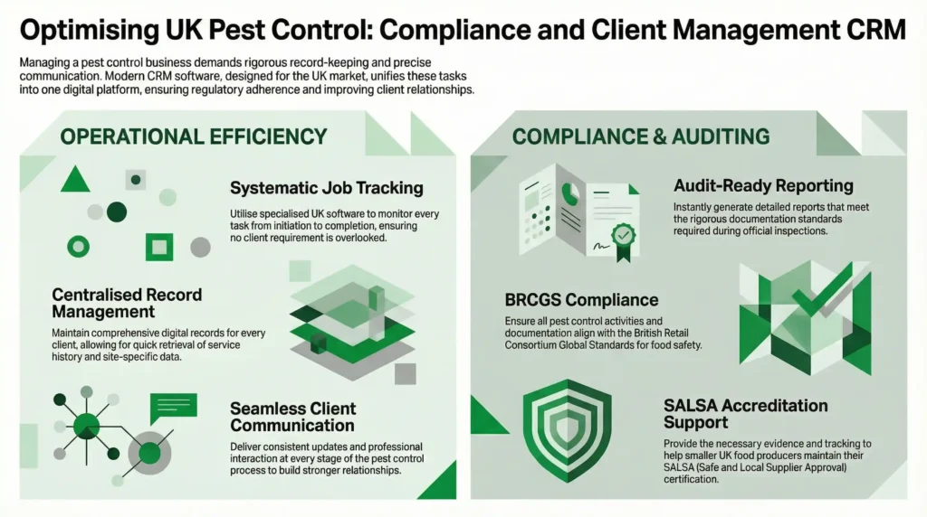 pest control compliance CRM, managing clients needs better, track jobs and manage records, Insectram, UK pest control software, audit-ready reports, BRCGS compliance, SALSA compliance
